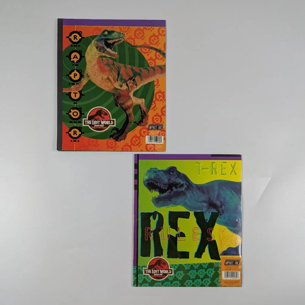 Jurassic Park The Lost World Vintage 1998 2 Pocket Dinosaur School Folders